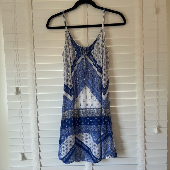 Aqua Dress Mini Blue White Quilted Floral Pattern Sleeveless Small - Picture 1 of 7